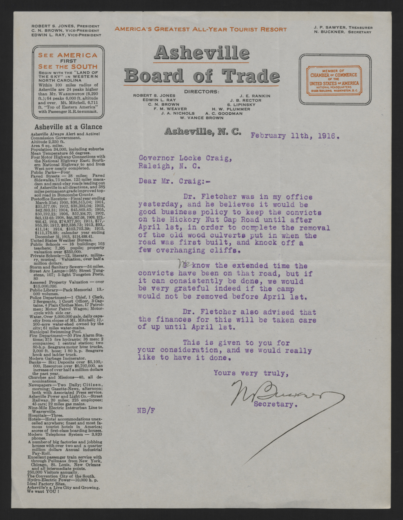 Letter from Buckner to Craig, February 11, 1916