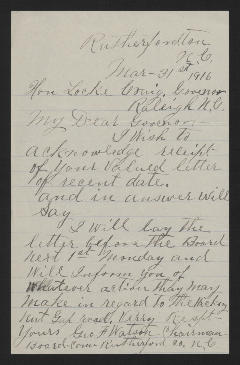 Letter from Watson to Craig, 31 March 1916