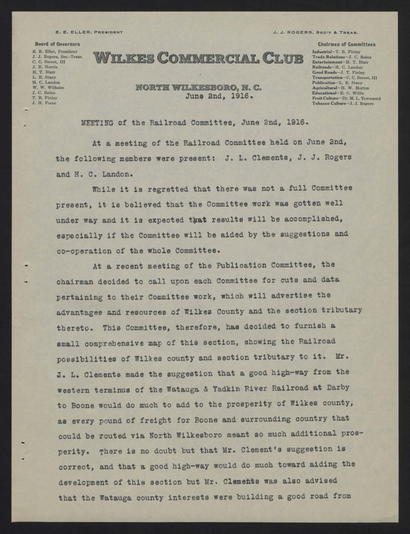 Report of the Wilkes Commercial Club Railroad Committee, 2 June 1916, page 2