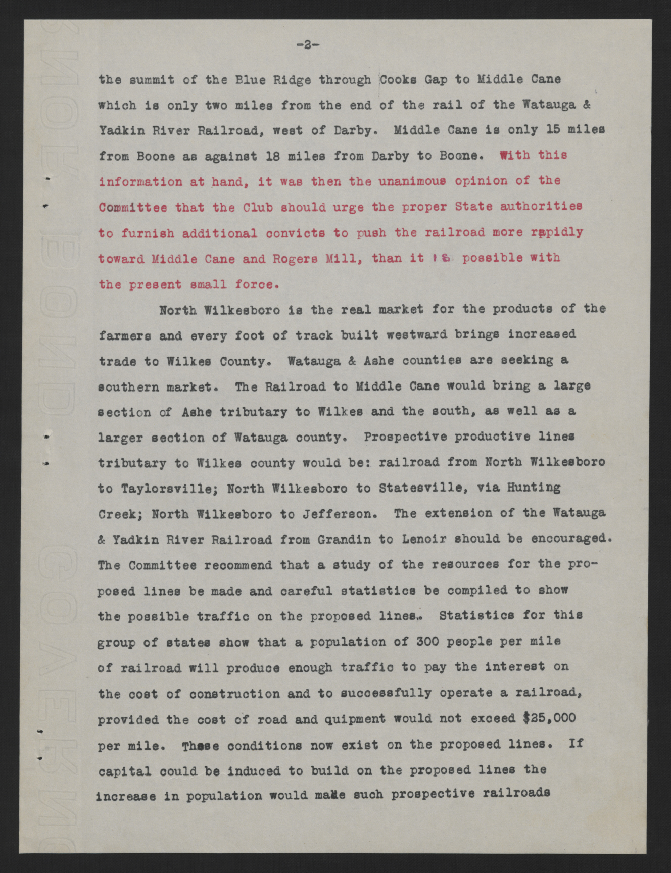 Report of the Wilkes Commercial Club Railroad Committee, 2 June 1916, page 3