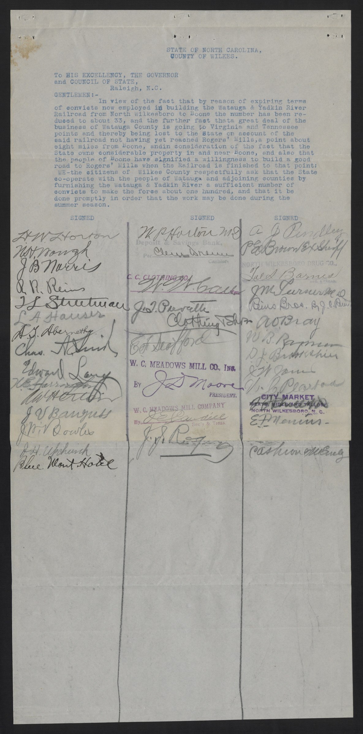 Petition from the Citizens of Wilkes County to Locke Craig and the Council of State, circa June 1916, page 3