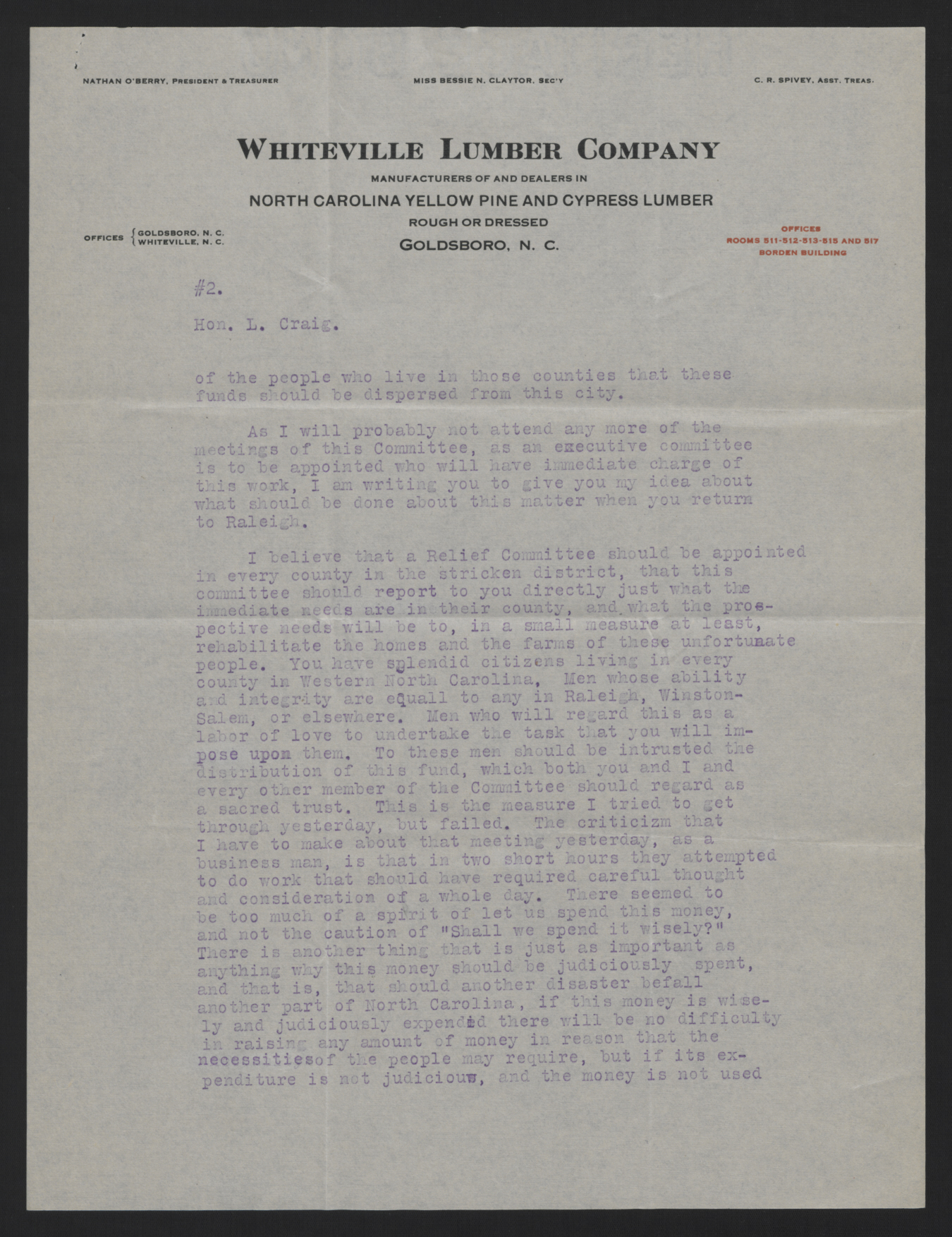 Letter from O'Berry to Craig, July 27, 1916, page 2