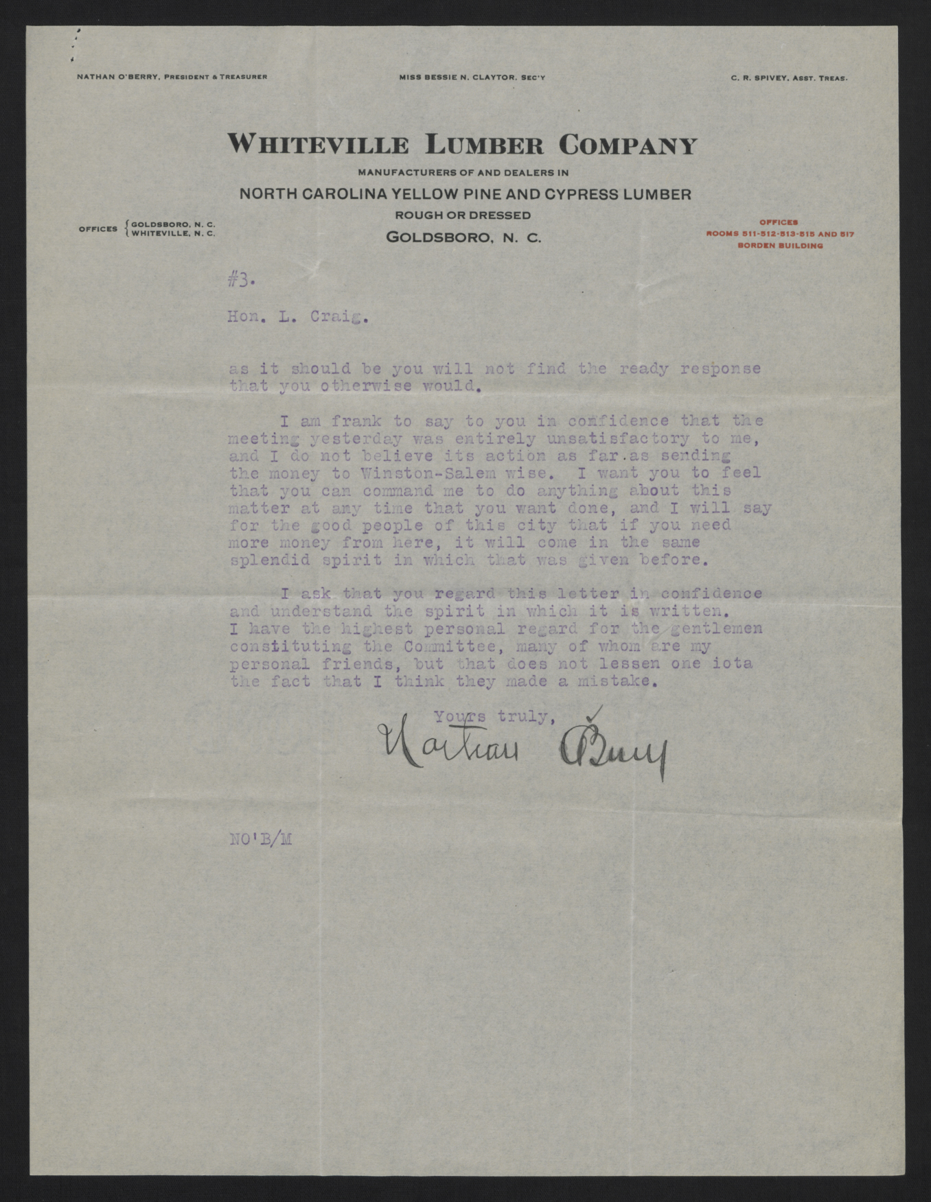 Letter from O'Berry to Craig, July 27, 1916, page 3