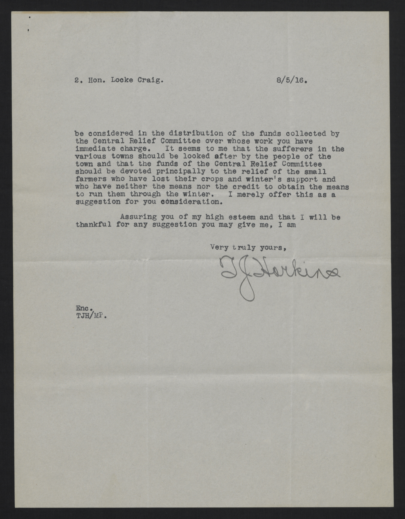 Letter from Harkins to Craig, August 5, 1916, page 2