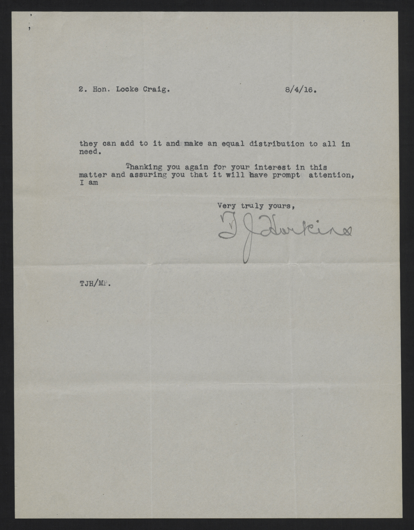 Letter from Harkins to Craig, August 4, 1916, page 2