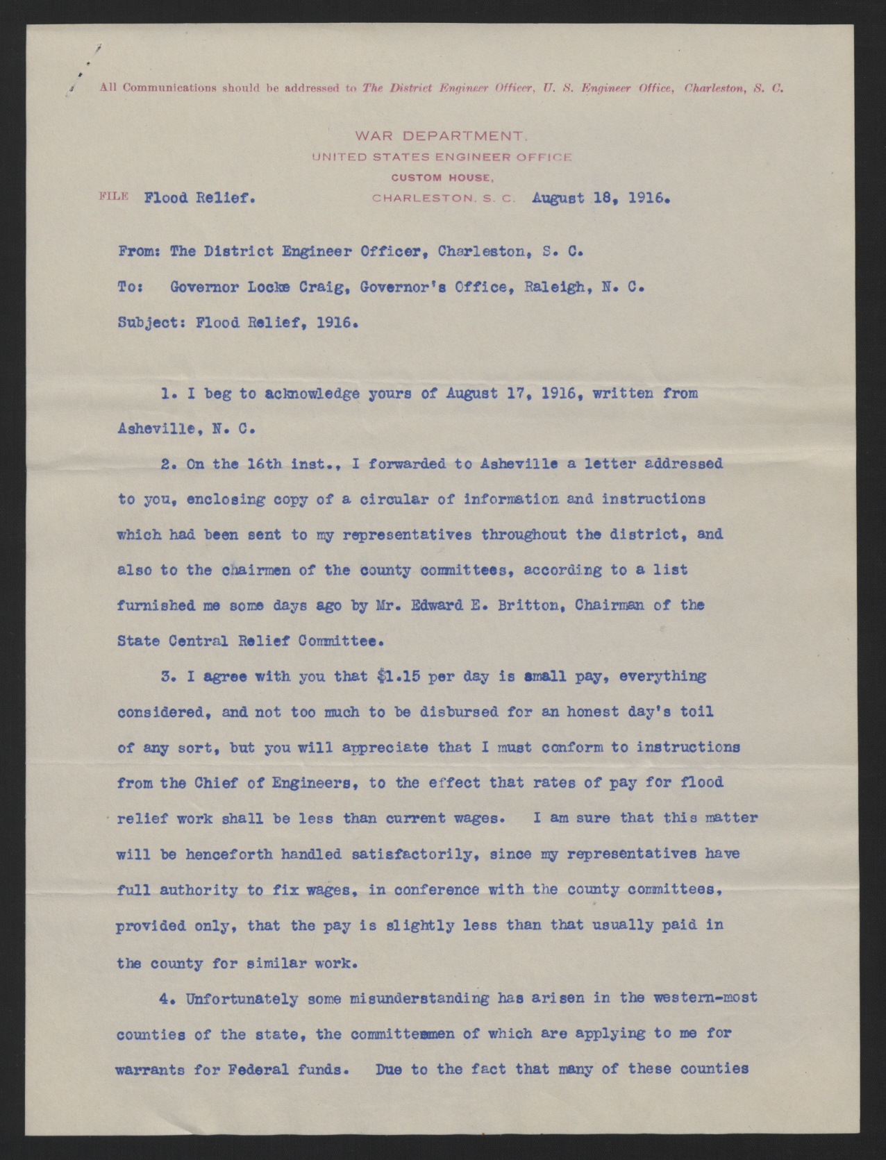 Letter from Youngberg to Craig, August 18, 1916, page 1