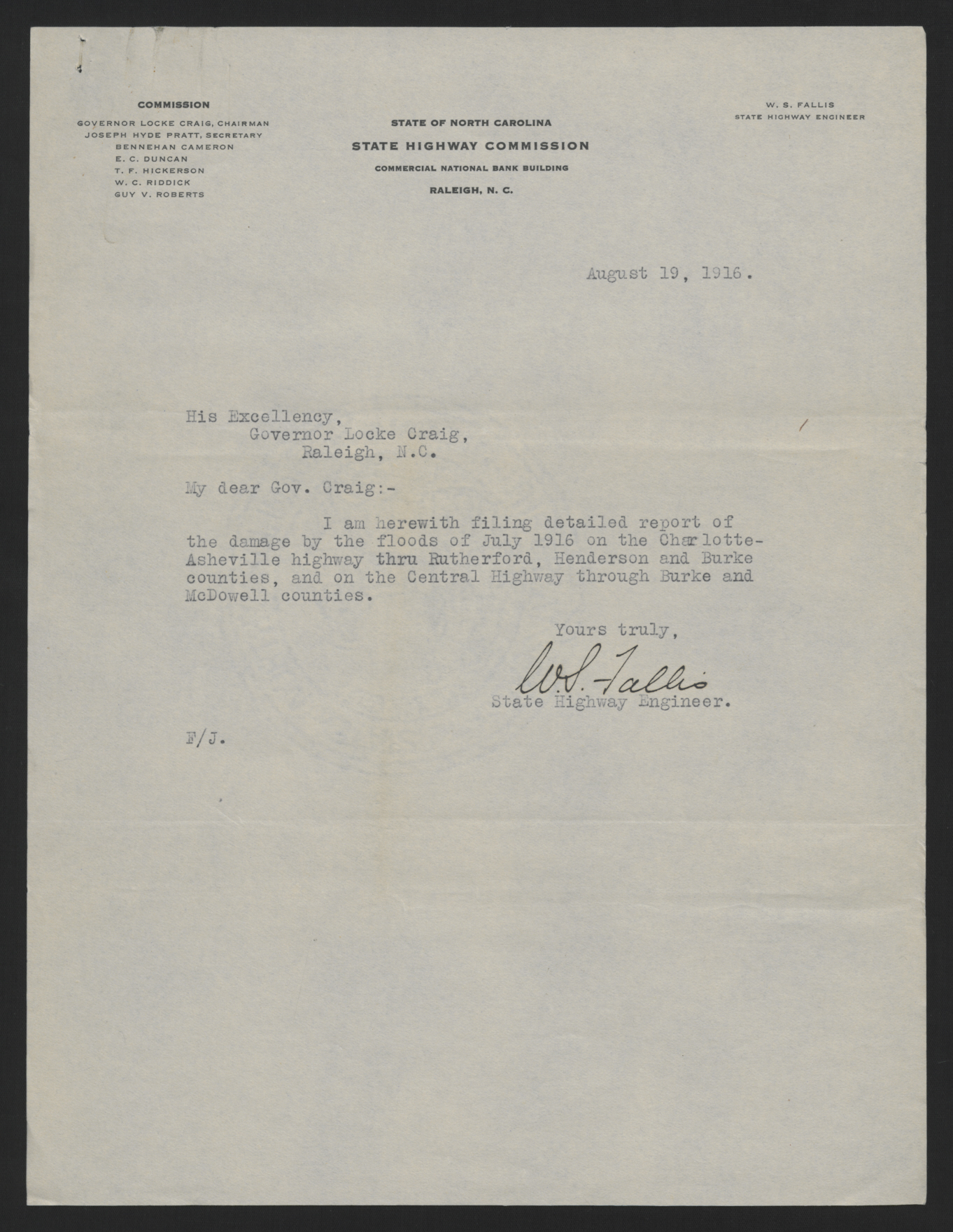 Letter from Fallis to Craig, August 19, 1916