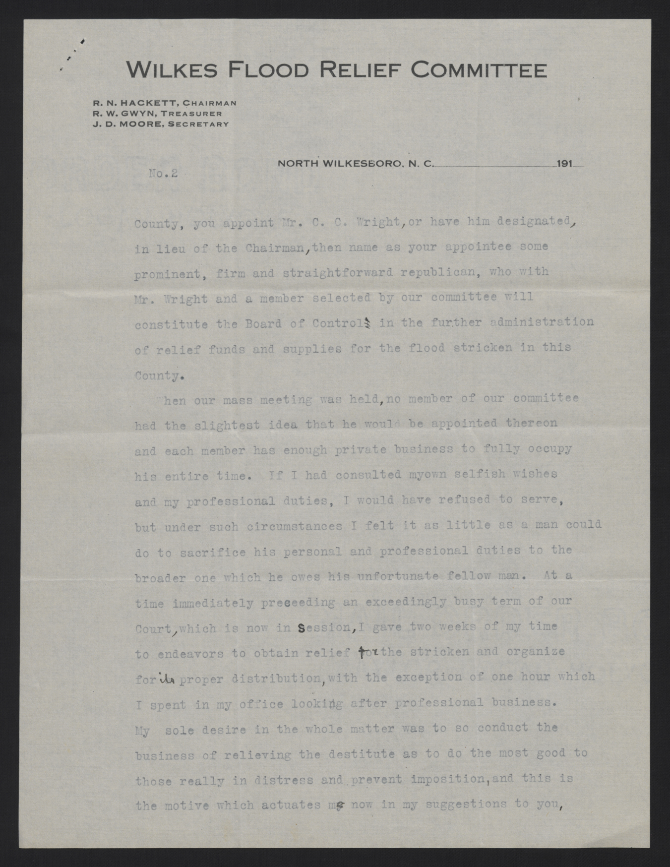 Letter from Hackett to Craig, September 10, 1916, page 2