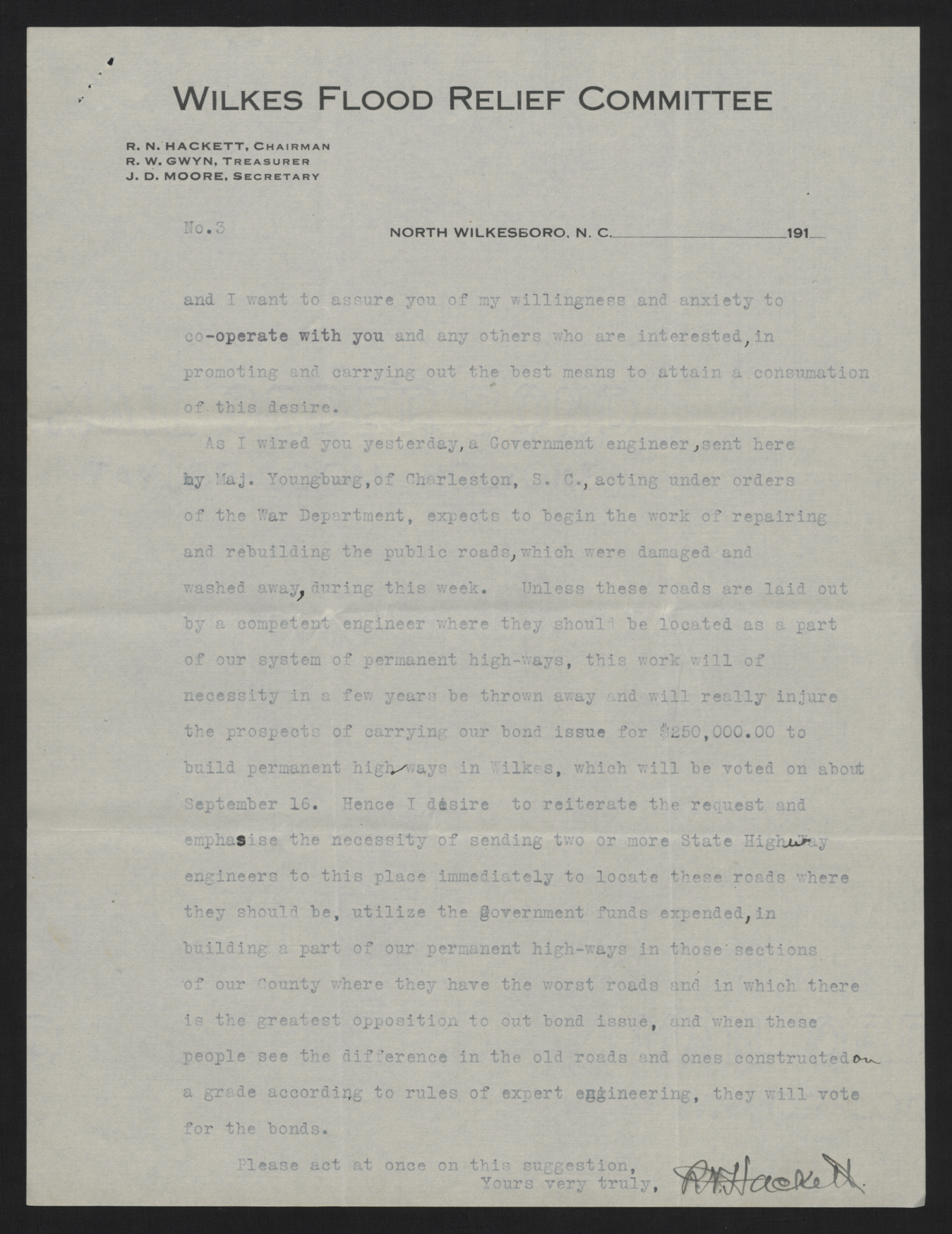 Letter from Hackett to Craig, September 10, 1916, page 3