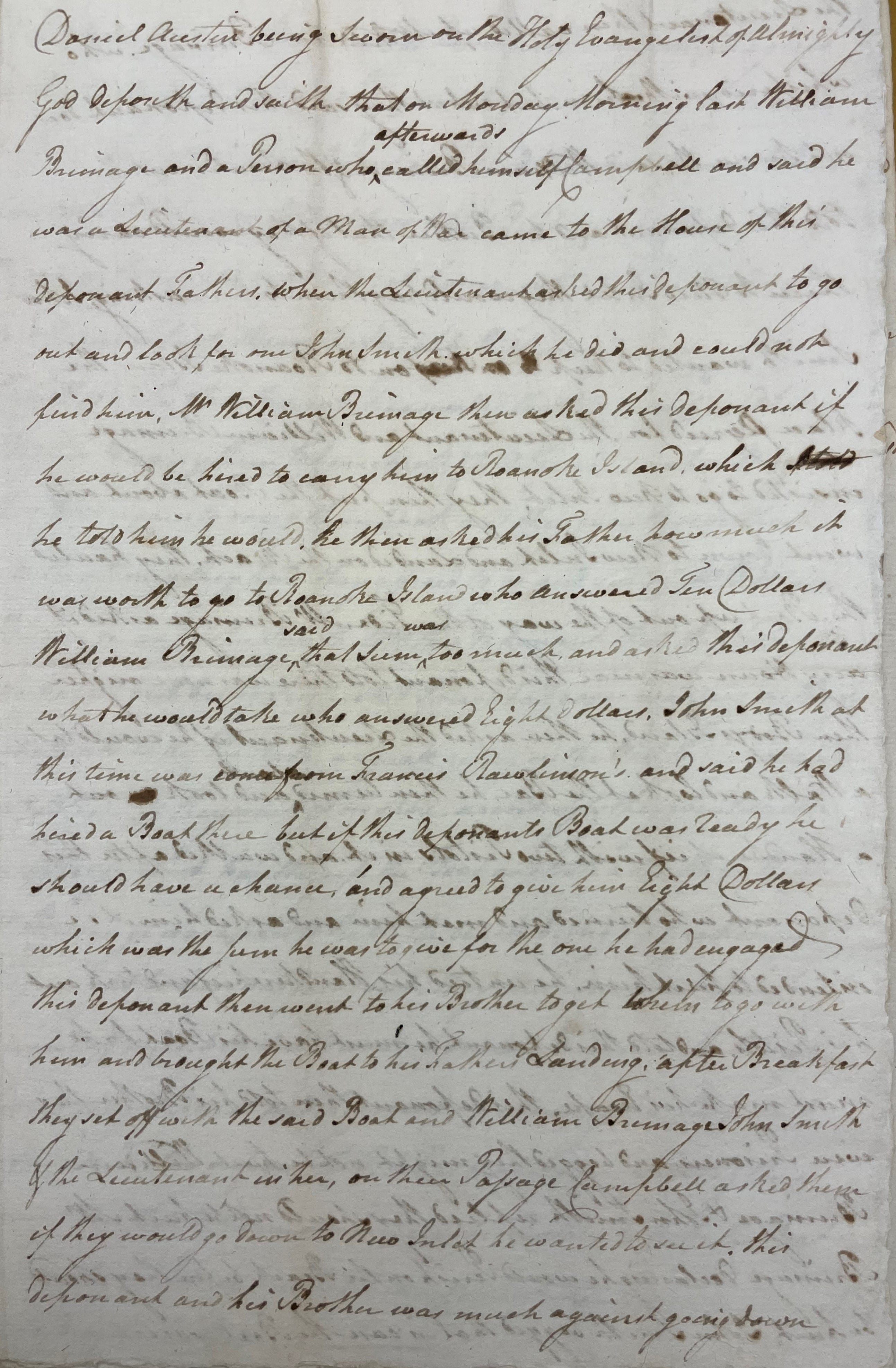 Deposition of Daniel Austin, 30 July 1777, page 1