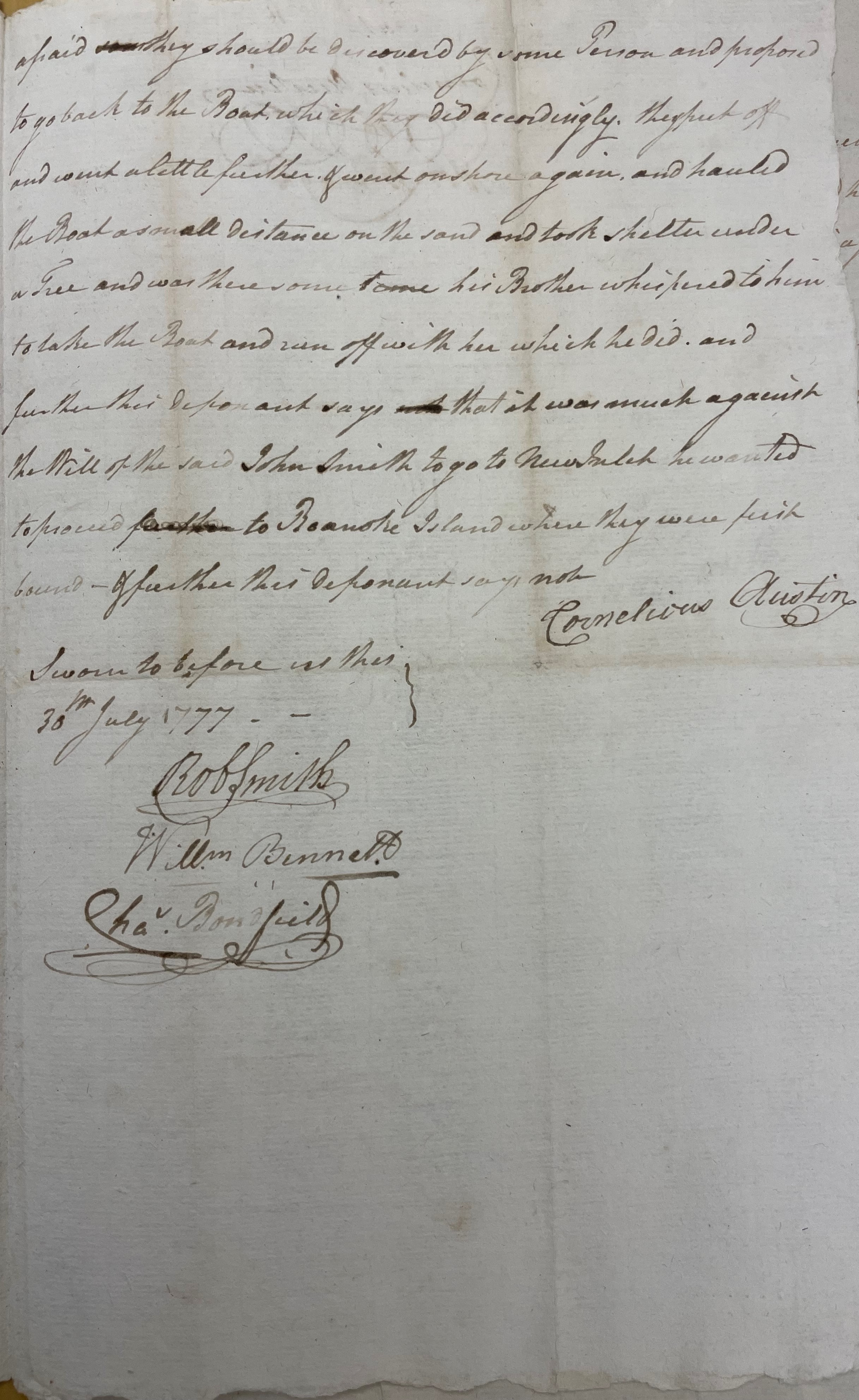 Deposition of Cornelius Austin, 30 July 1777 page 3