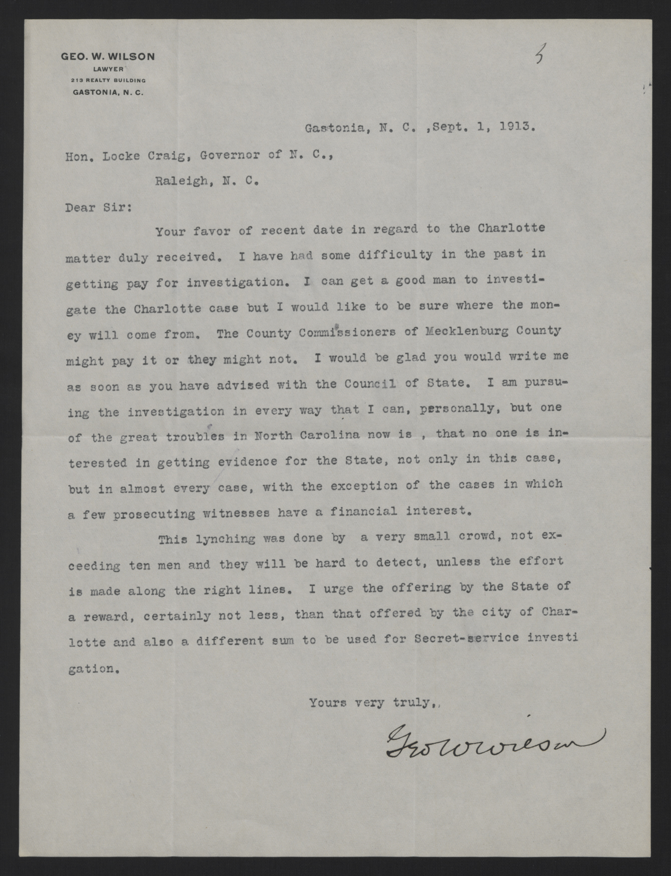 Letter from Wilson to Craig, September 1, 1913