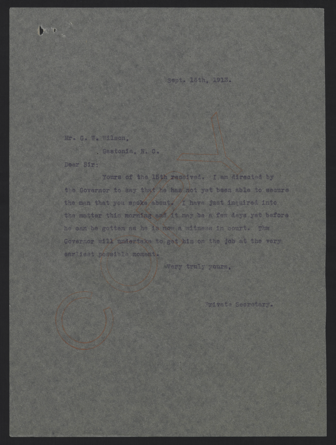 Letter from Kerr to Wilson, September 16, 1913