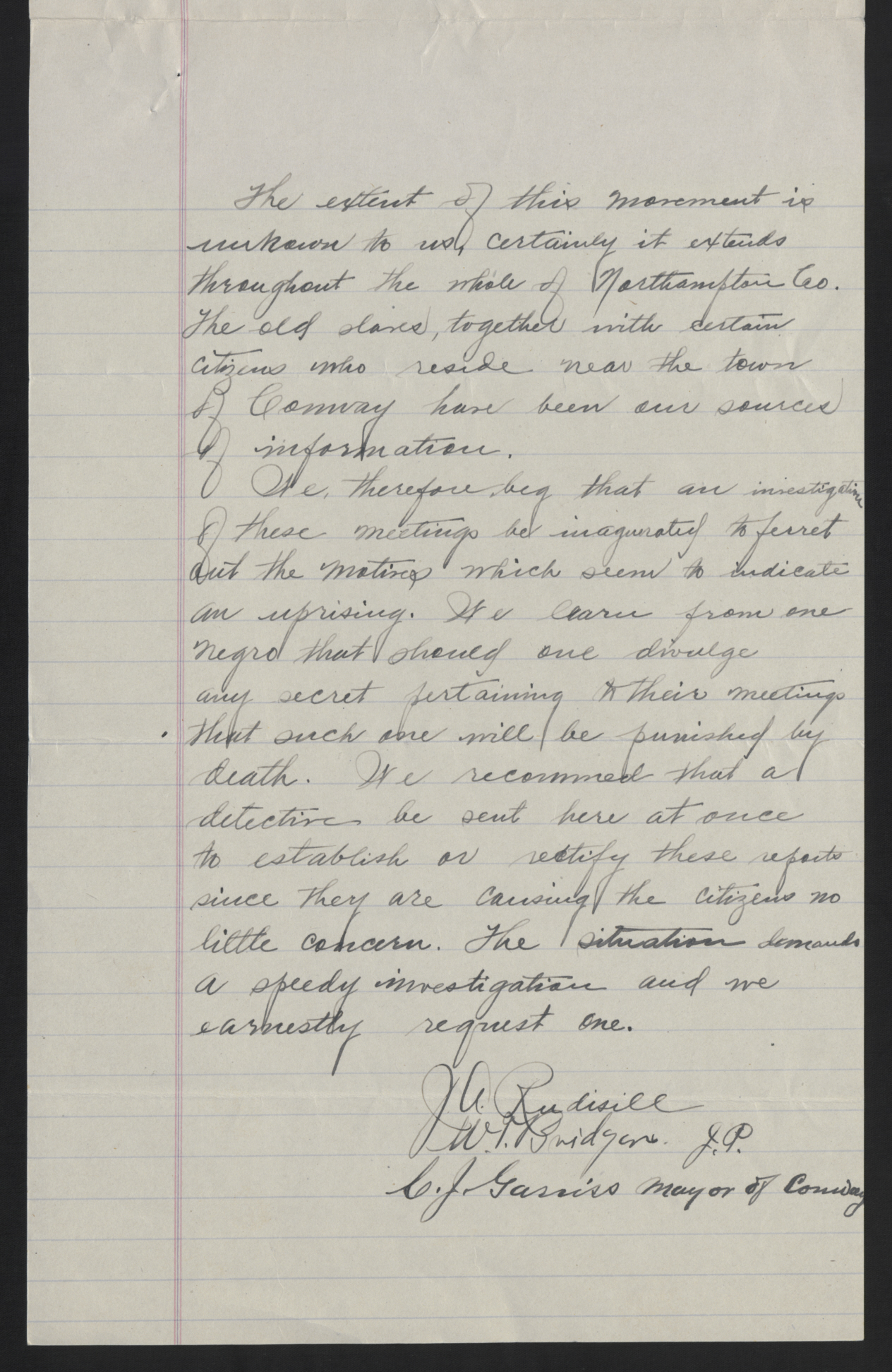 Letter from Jacob A. Rudisill, William T. Bridgers, and Charles J. Garriss to Locke Craig, circa September 1913, page 2