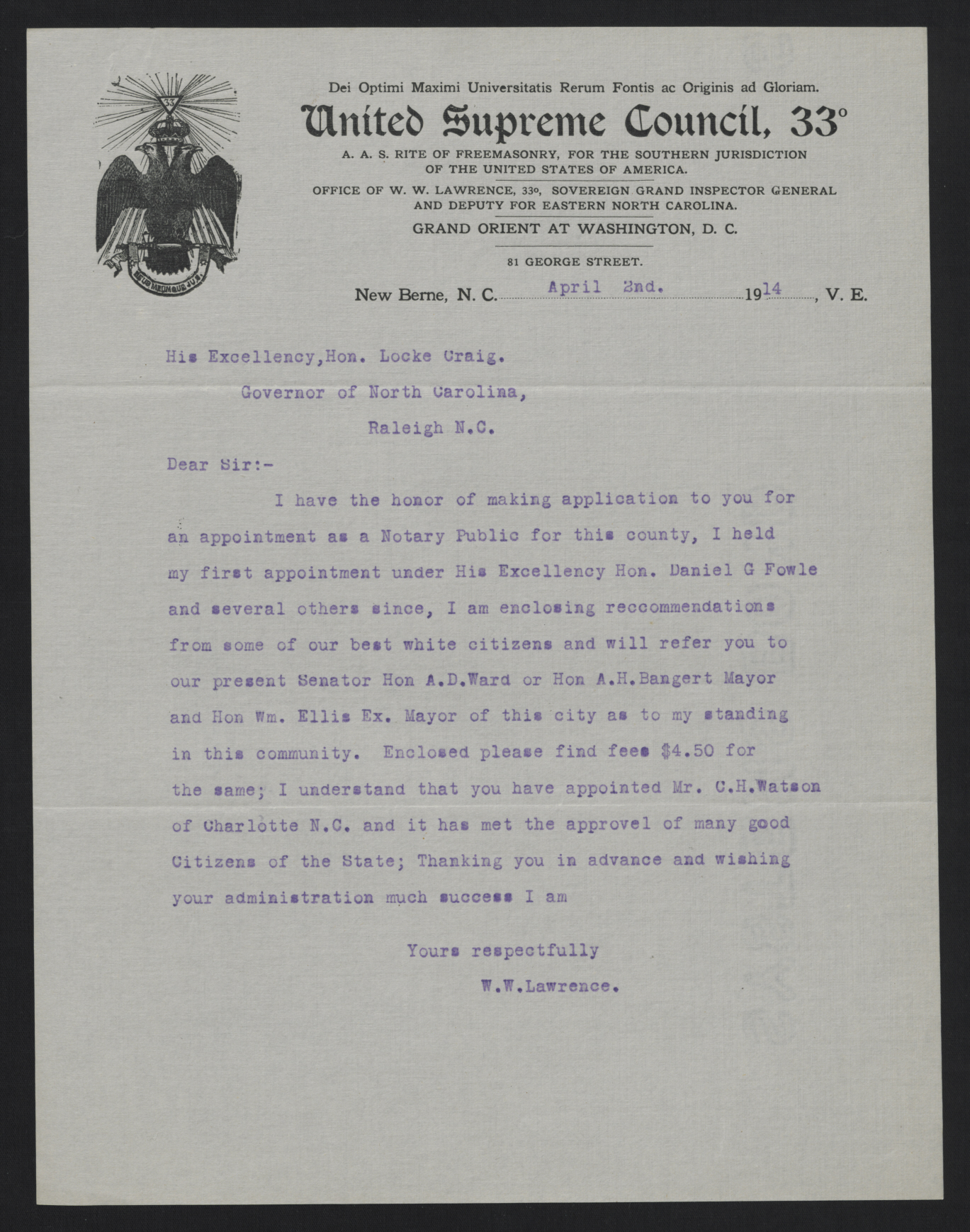 Letter from Lawrence to Craig, April 2, 1914