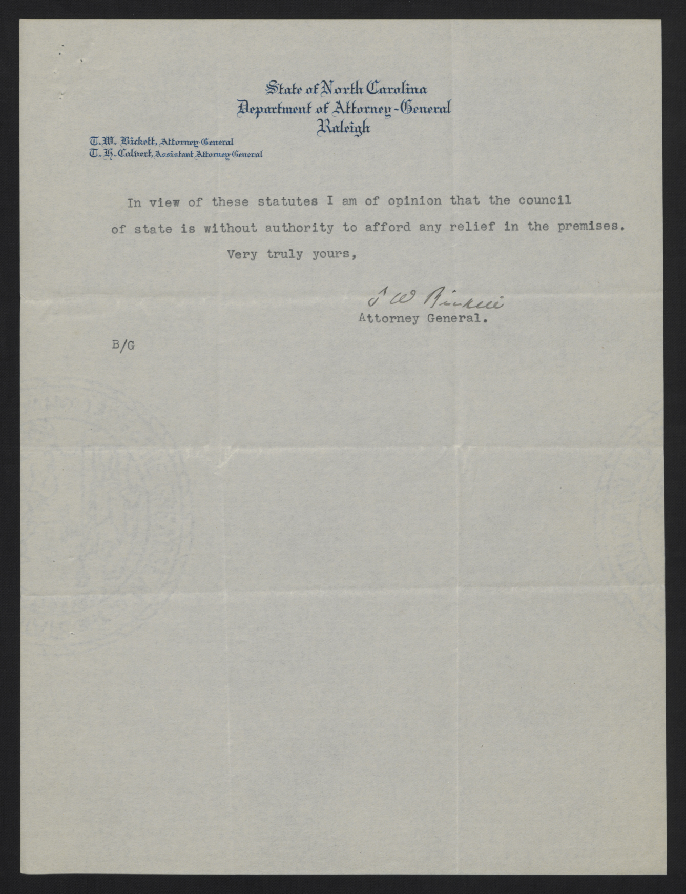 Letter from Bickett to Craig, April 5, 1915, page 2