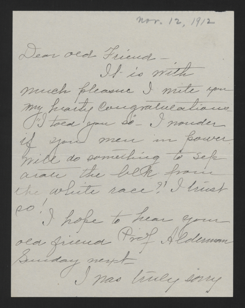 Letter from Bishop to Craig, November 12, 1912, page 1