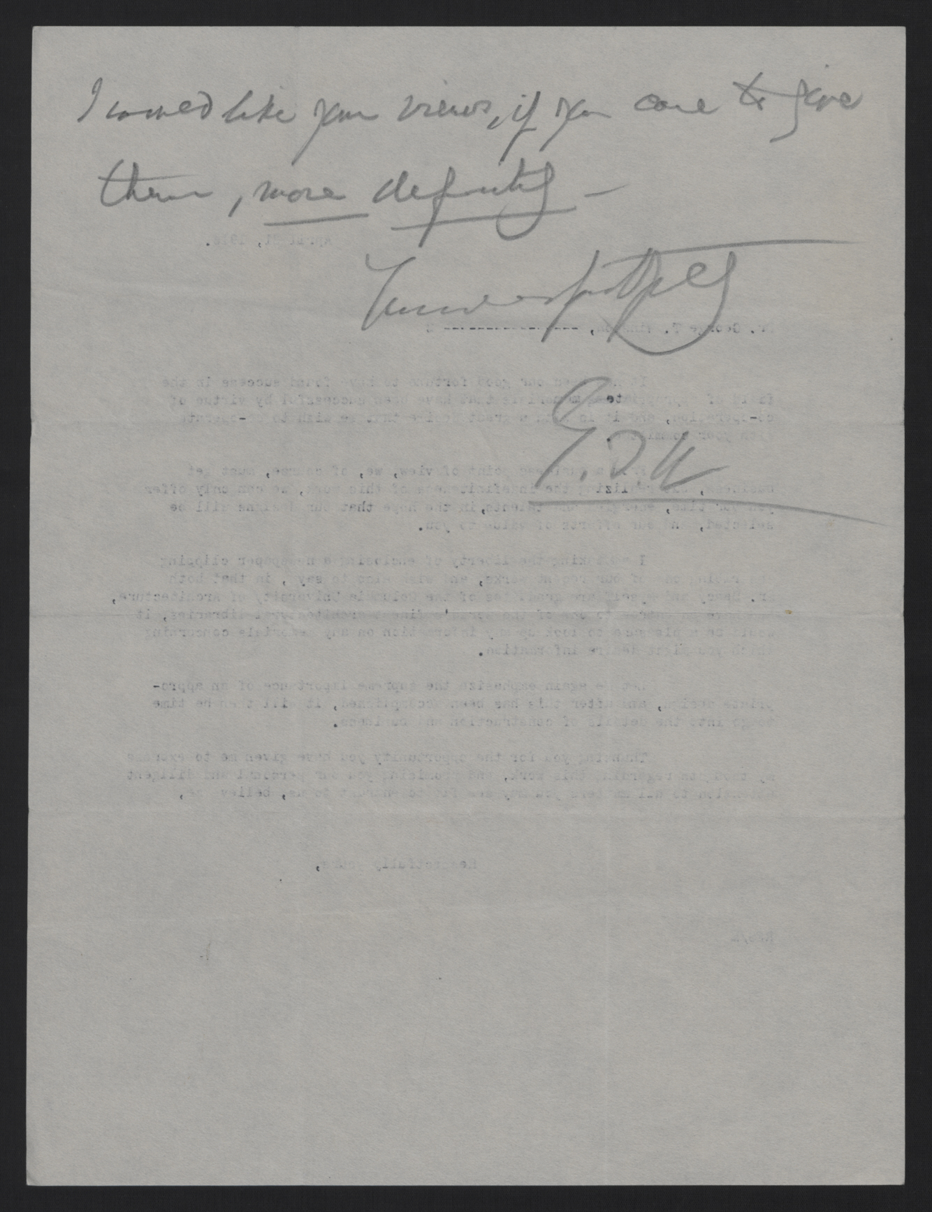 Draft of Letter from Winston to Smallwood, Circa April 1916, page 2