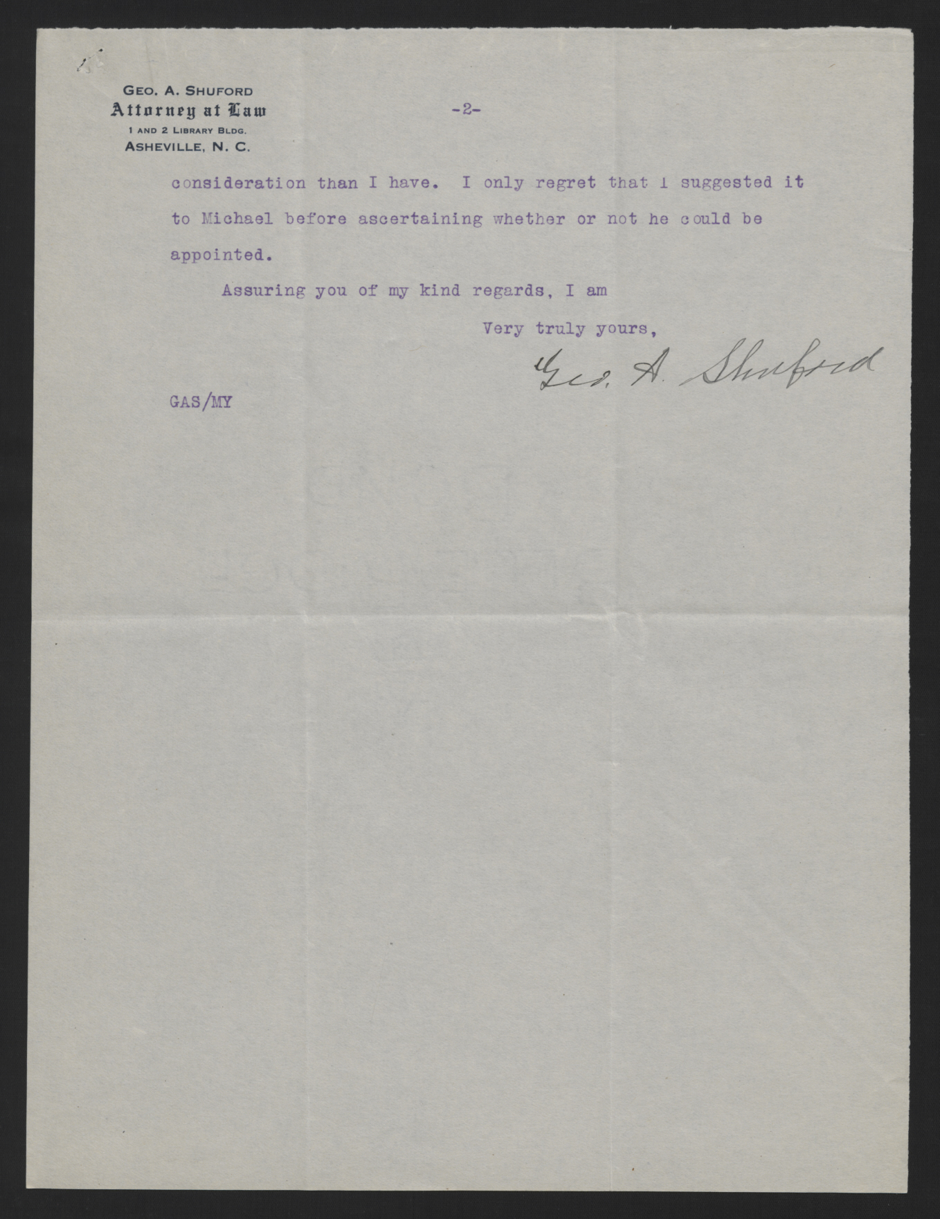 Letter from Shuford to Craig, May 2, 1916, page 2