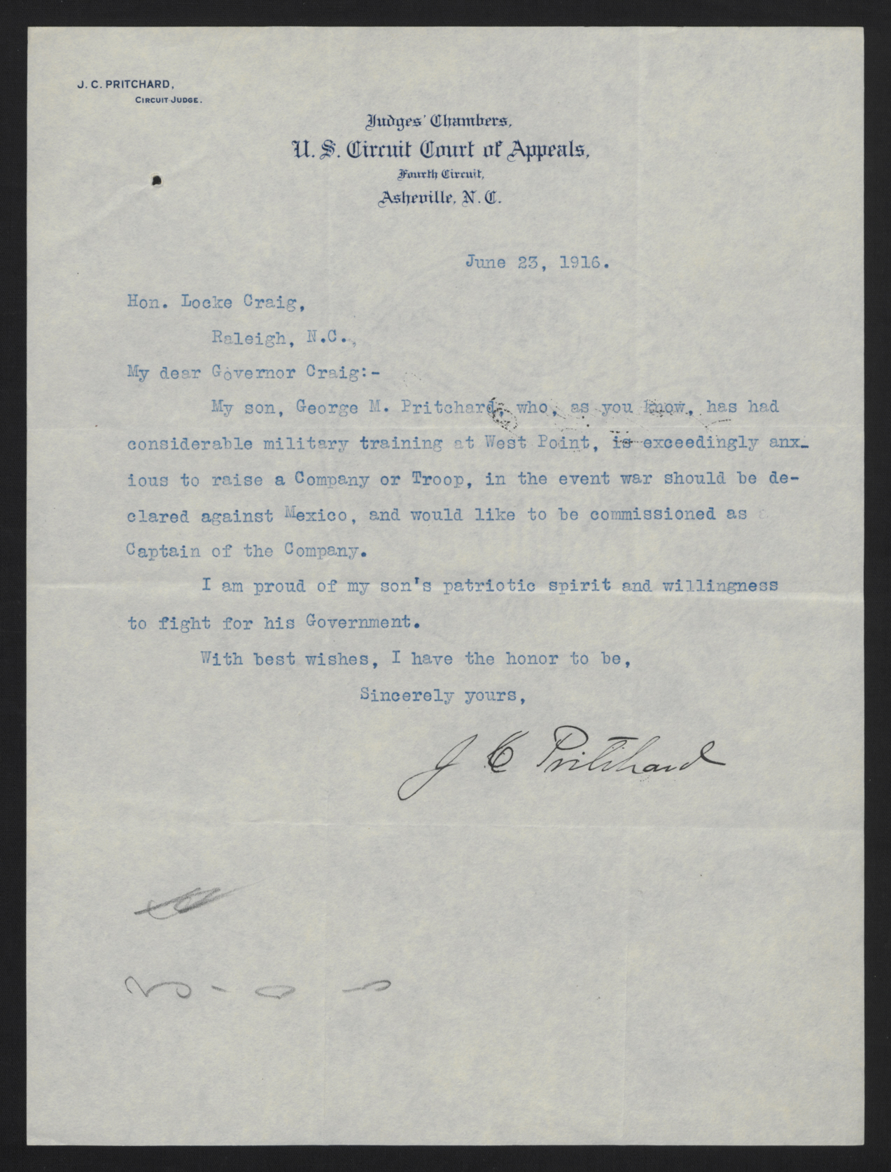 Letter from Pritchard to Craig, June 23, 1916