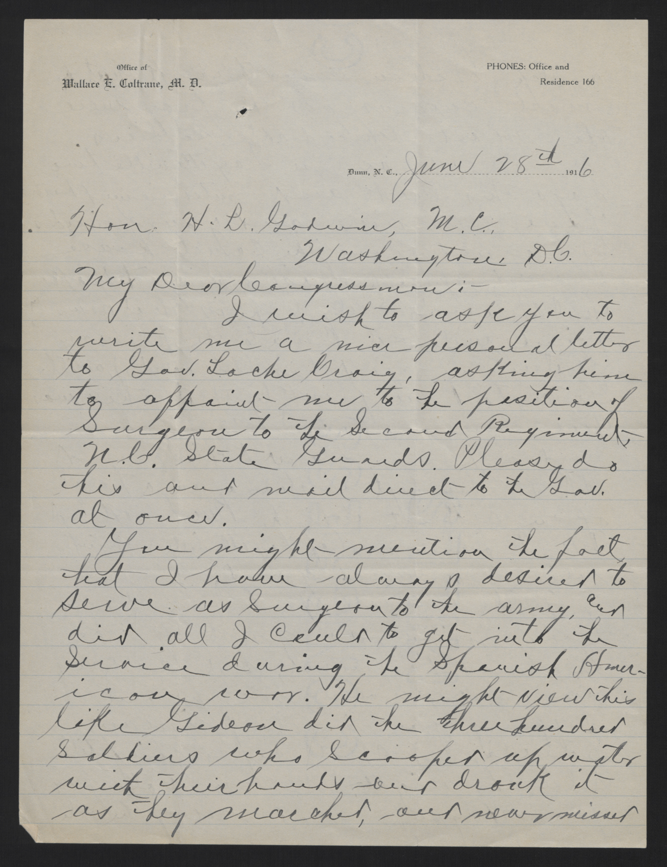 Letter from Denning to Godwin, June 28, 1916, page 1