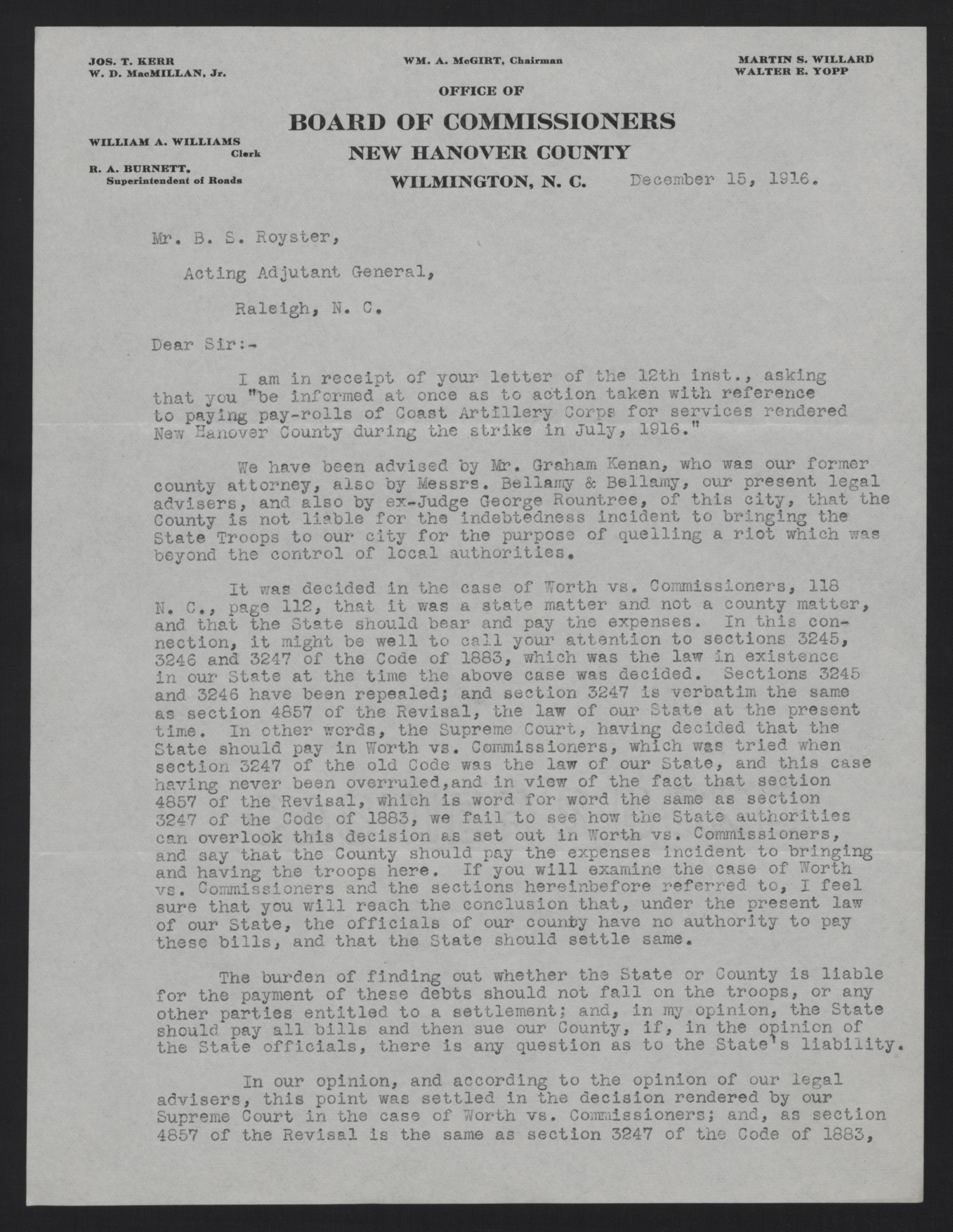 Letter from McGirt to Royster, December 15, 1916, page 1
