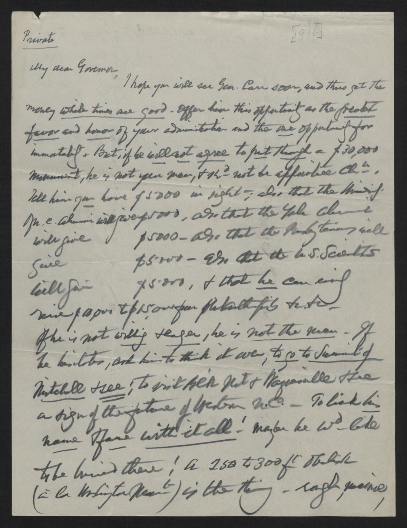 Letter from Winston to Craig, circa 1916, page 1