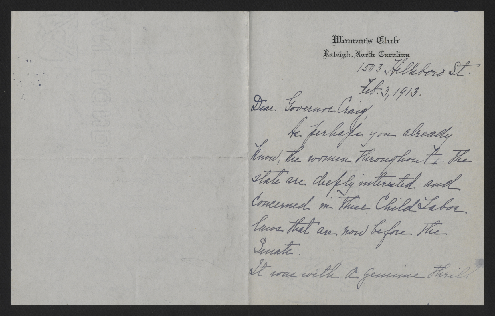 Letter from Harrison to Craig, February 3, 1913, page 1