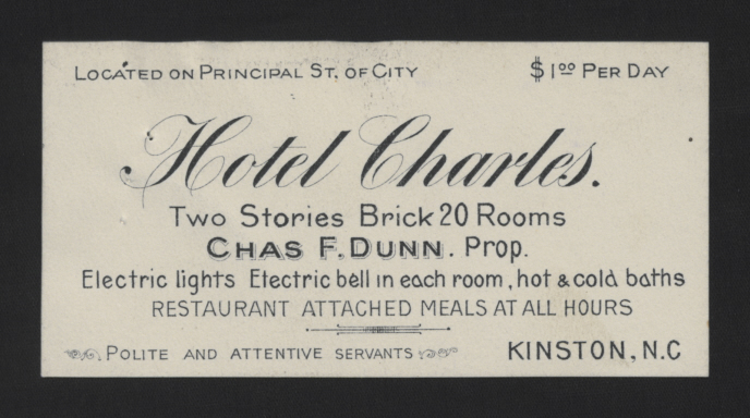 Advertising Card for the Hotel Charles, circa June 1913