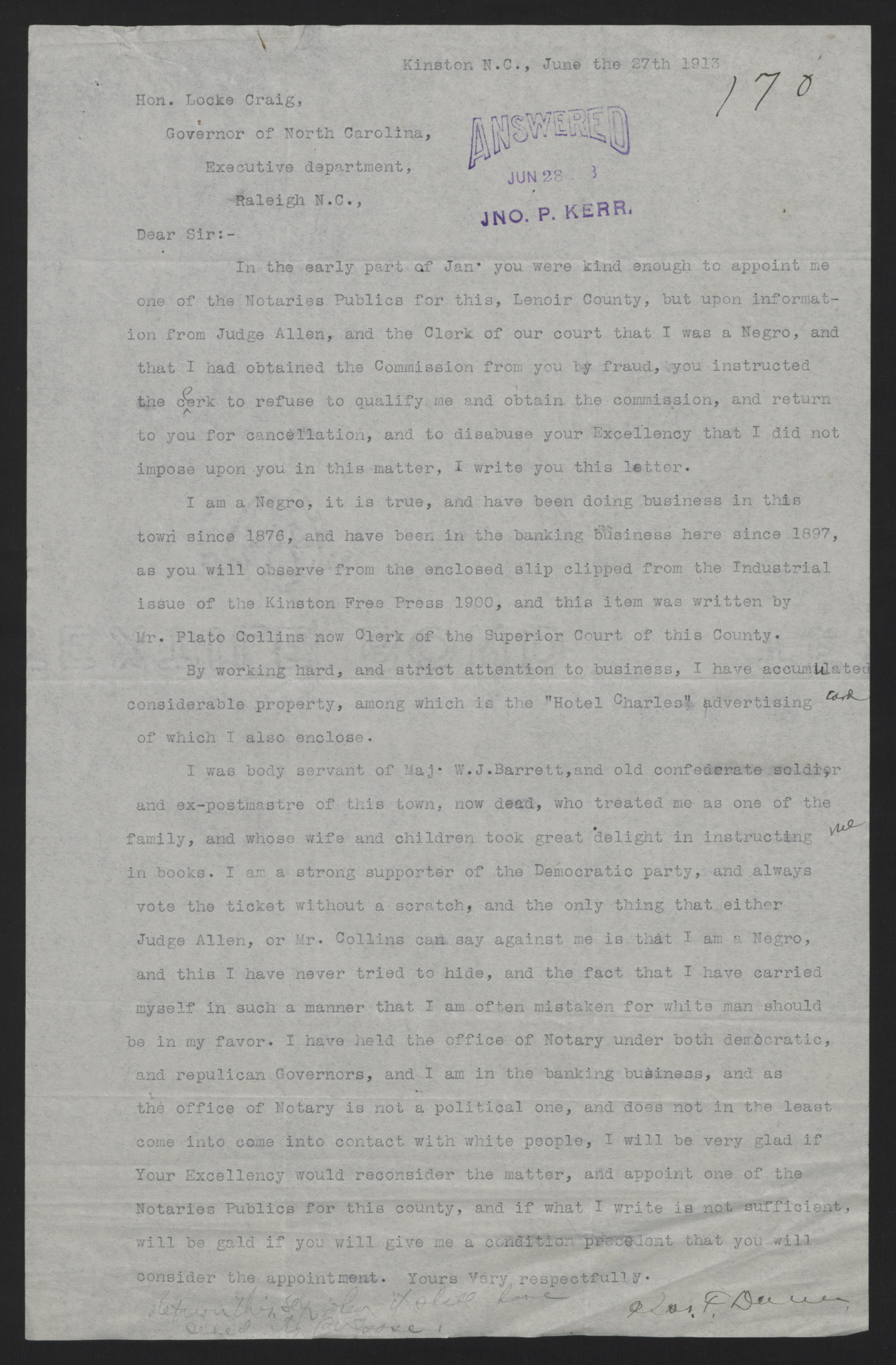 Letter from Dunn to Craig, June 27, 1913