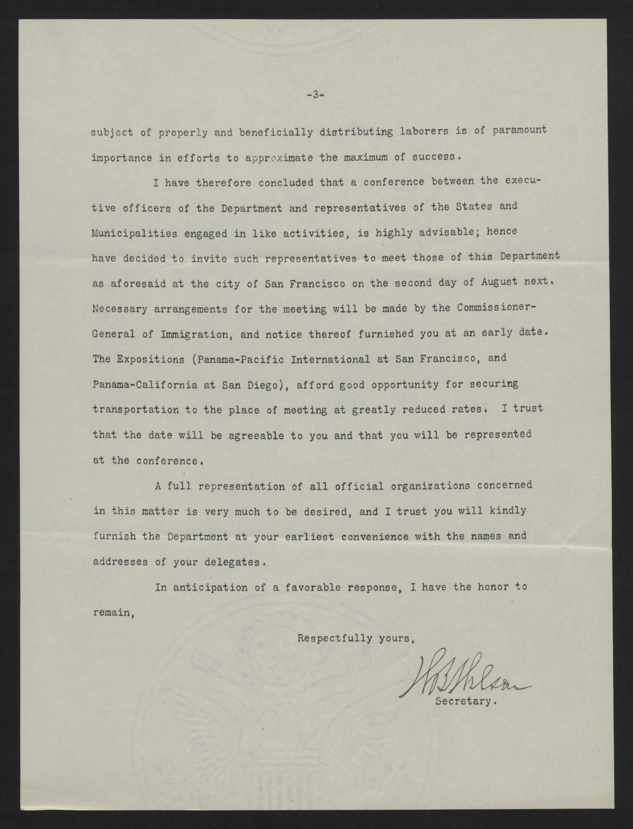 Letter from Wilson to Craig, April 26, 1915, page 3