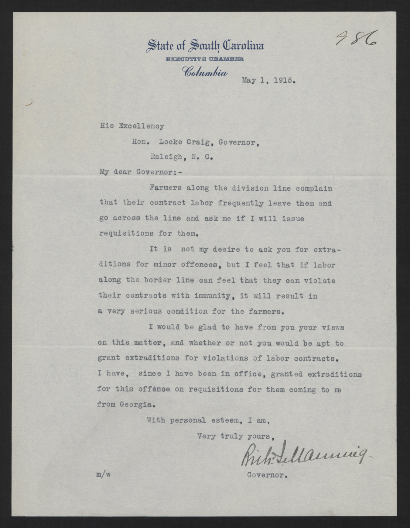 Letter from Manning to Craig, May 1, 1915