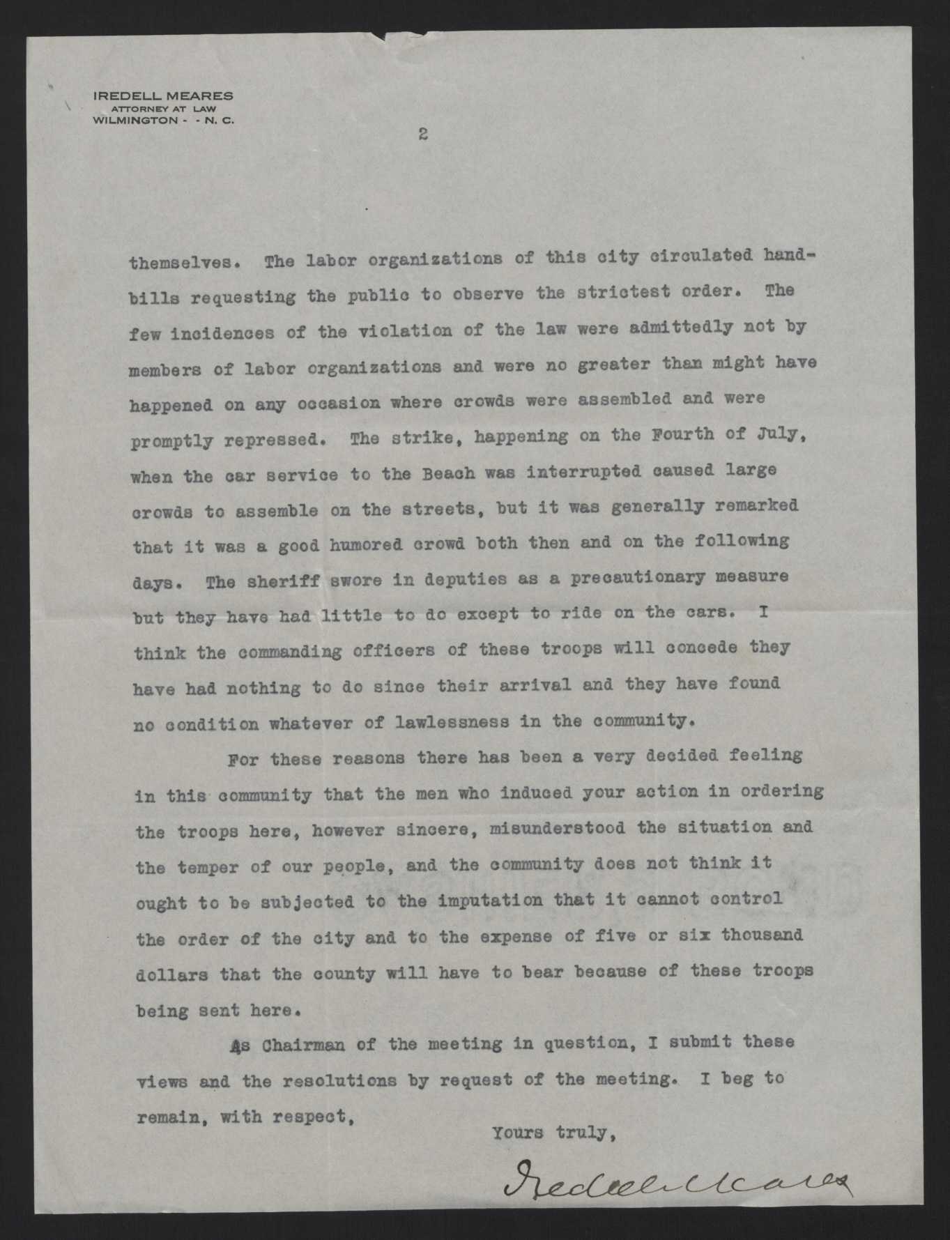 Letter from Meares to Craig, July 10, 1916, page 2