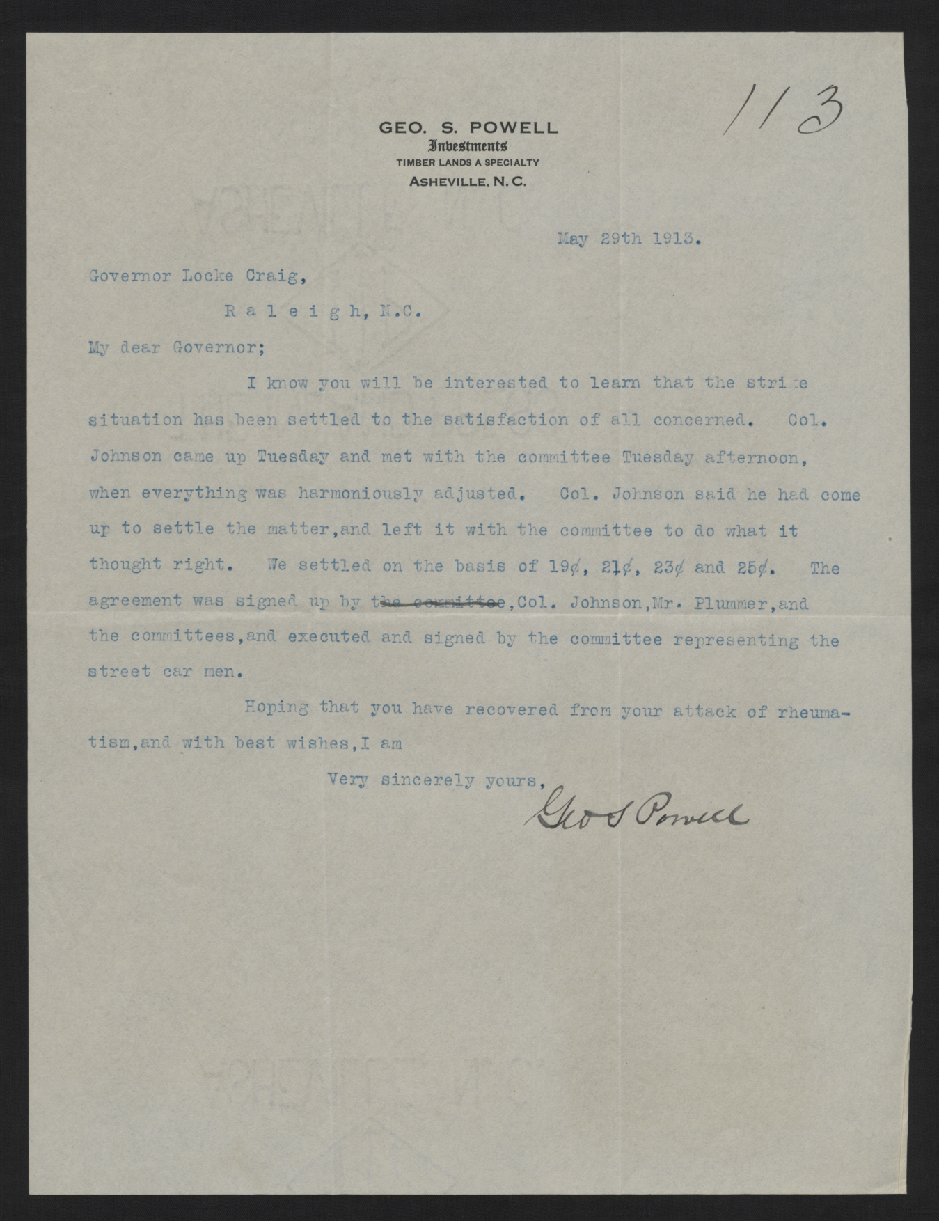 Letter from Powell to Craig, May 29, 1913