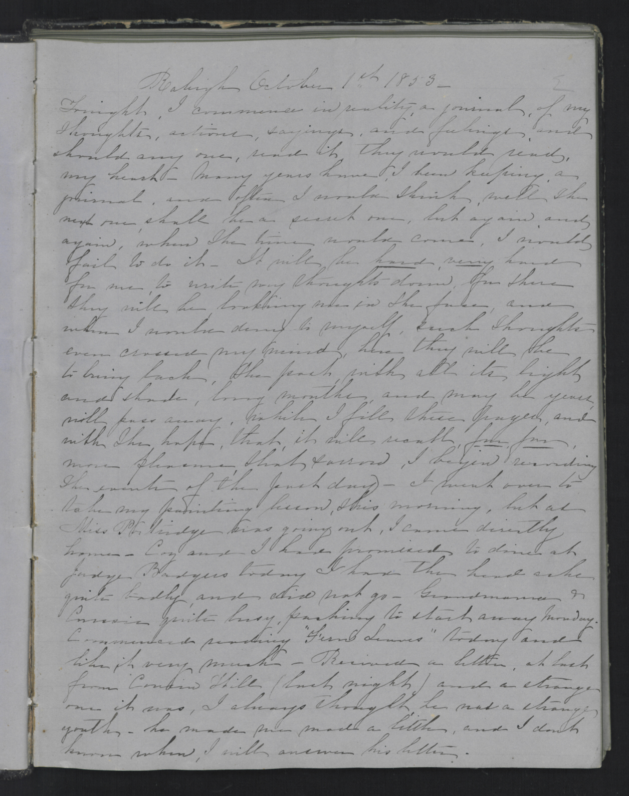 Diary Entry from Margaret Eliza Cotten, 1 October 1853