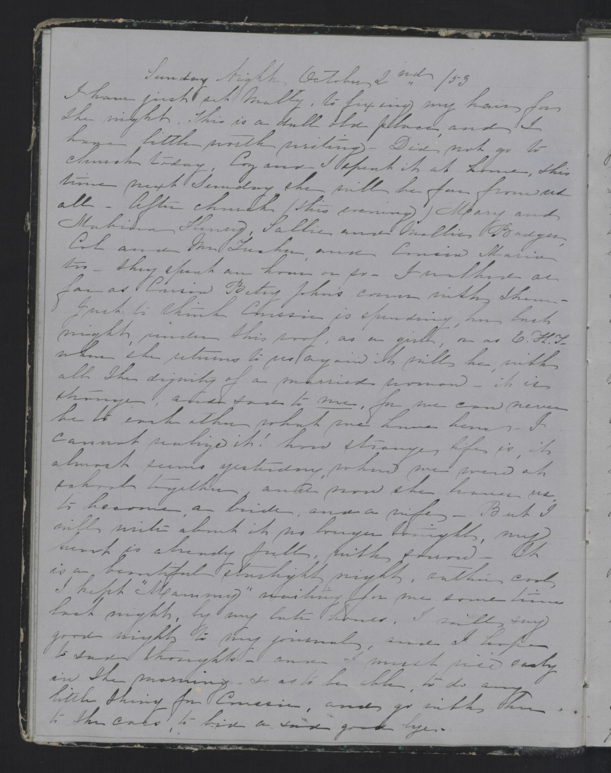 Diary Entry from Margaret Eliza Cotten, 2 October 1853
