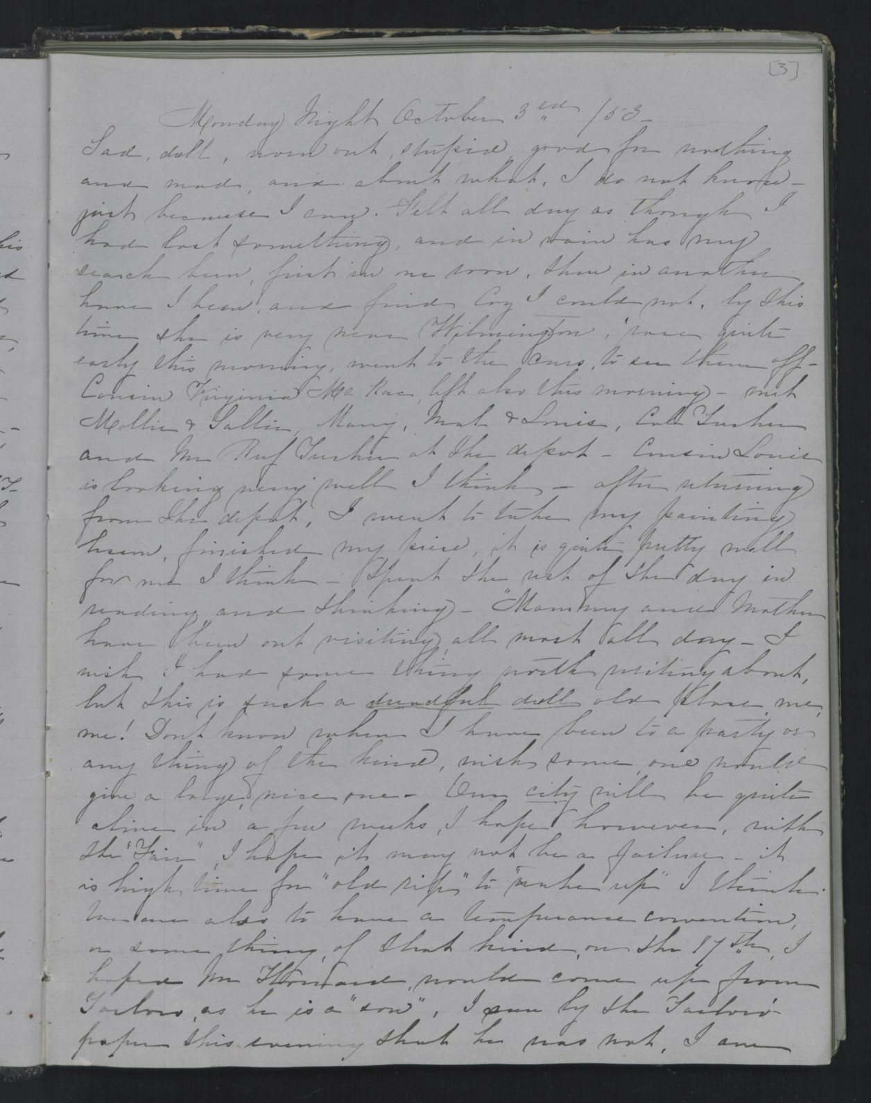 Diary Entry from Margaret Eliza Cotten, 3 October 1853, Page 1