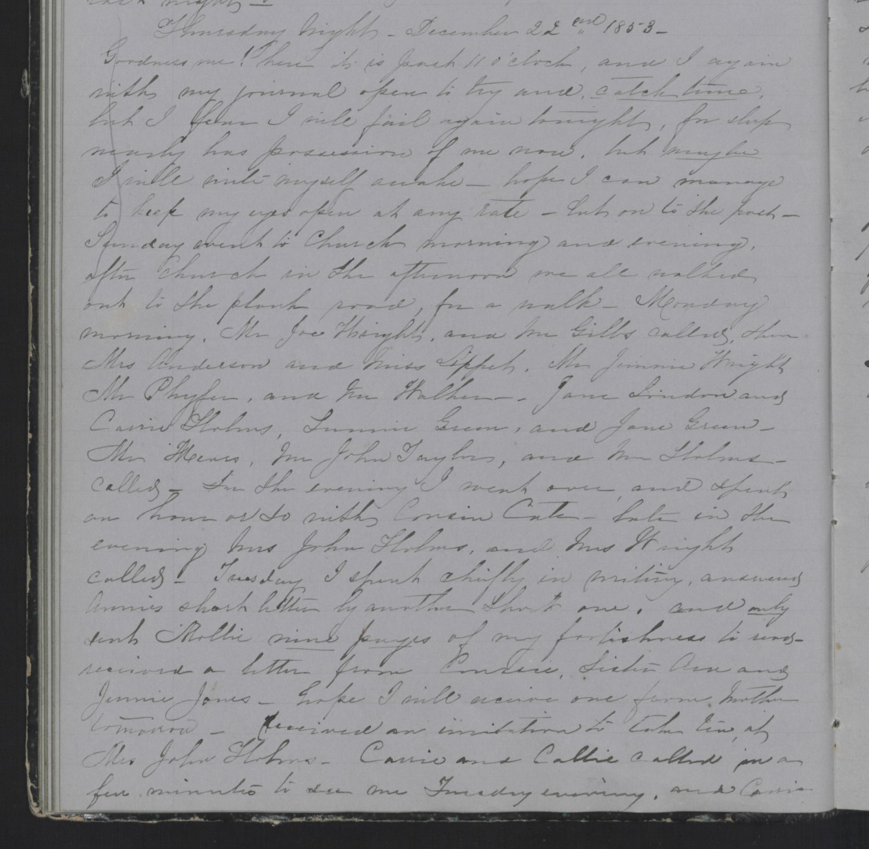 Diary Entry from Margaret Eliza Cotten, 22 December 1853, Page 1
