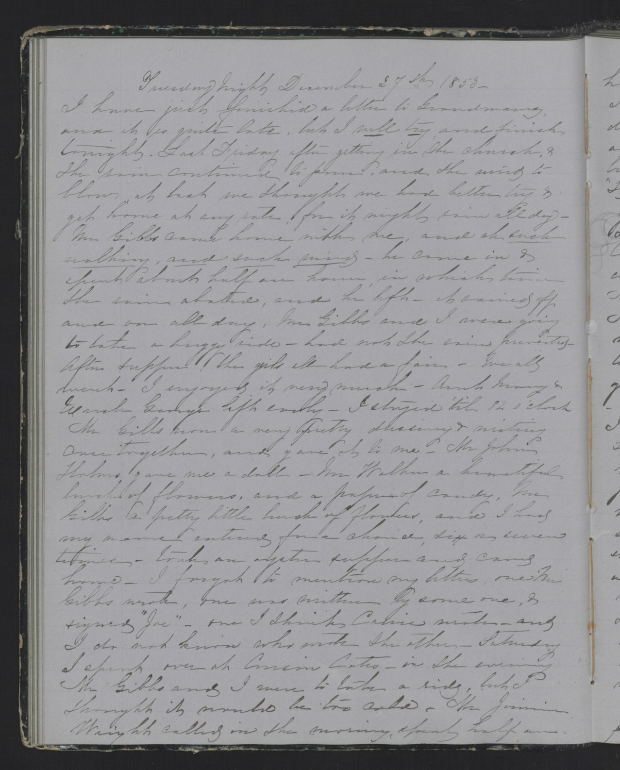 Diary Entry from Margaret Eliza Cotten, 27 December 1853, Page 1
