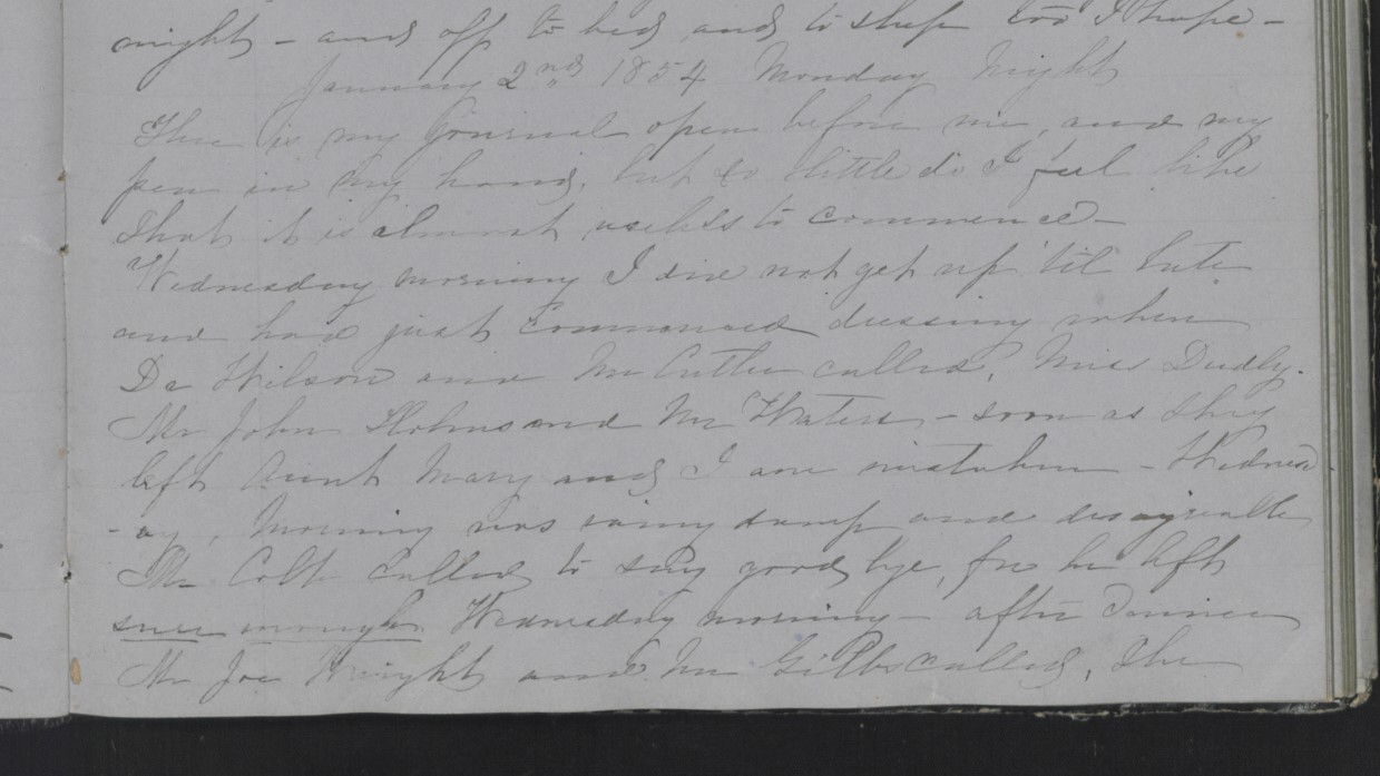 Diary Entry from Margaret Eliza Cotten, 2 January 1854, Page 1