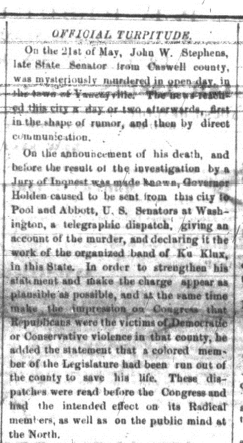 Democrat newspaper on John Walter Stephens murder, 08 June 1870. Picture 1.
