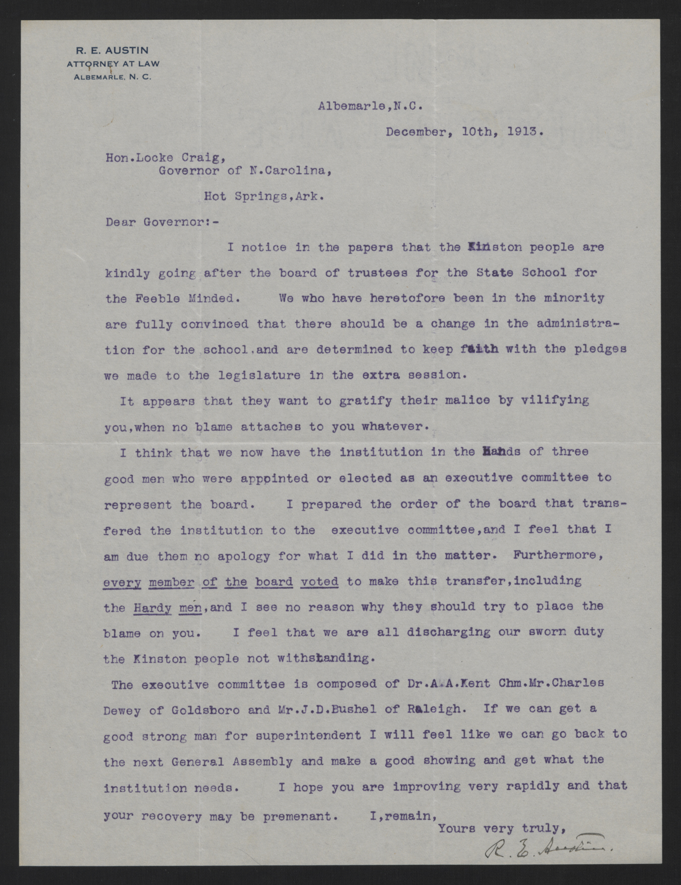 Letter from Austin to Craig, December 10, 1913