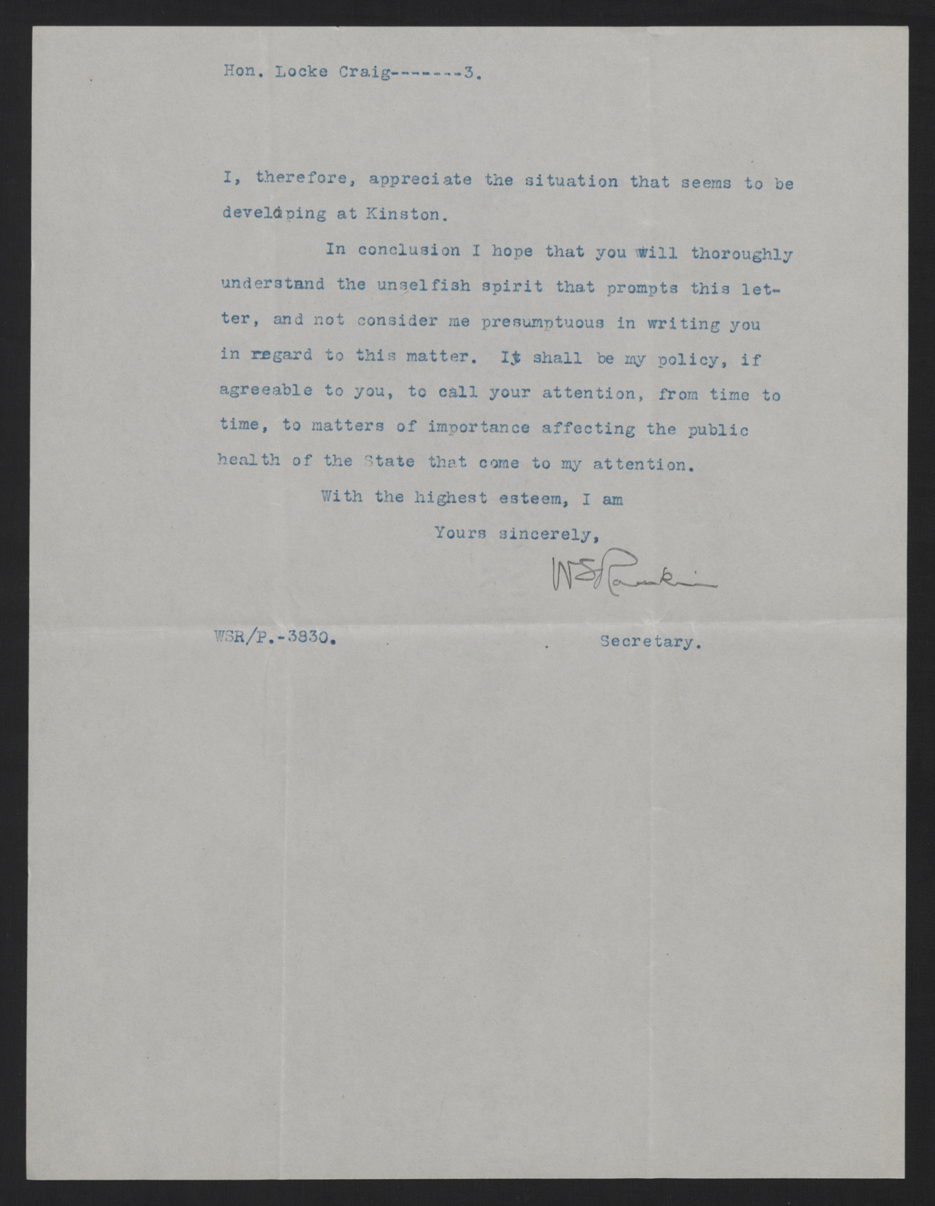 Letter from Rankin to Craig, December 27, 1912, page 3