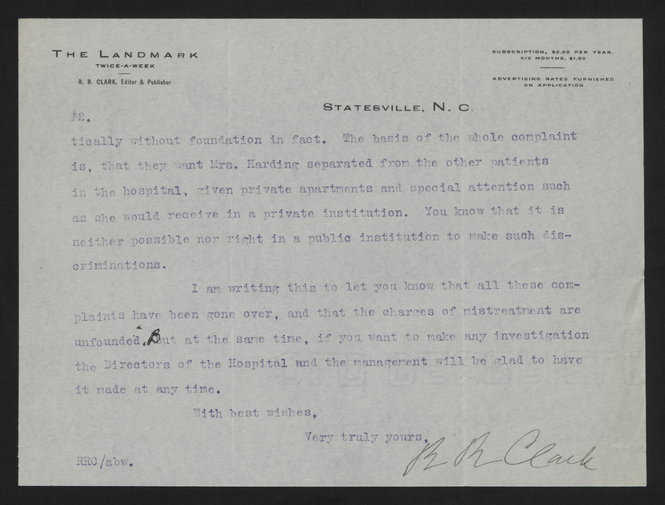Letter from Clark to Craig, February 14, 1913, page 2