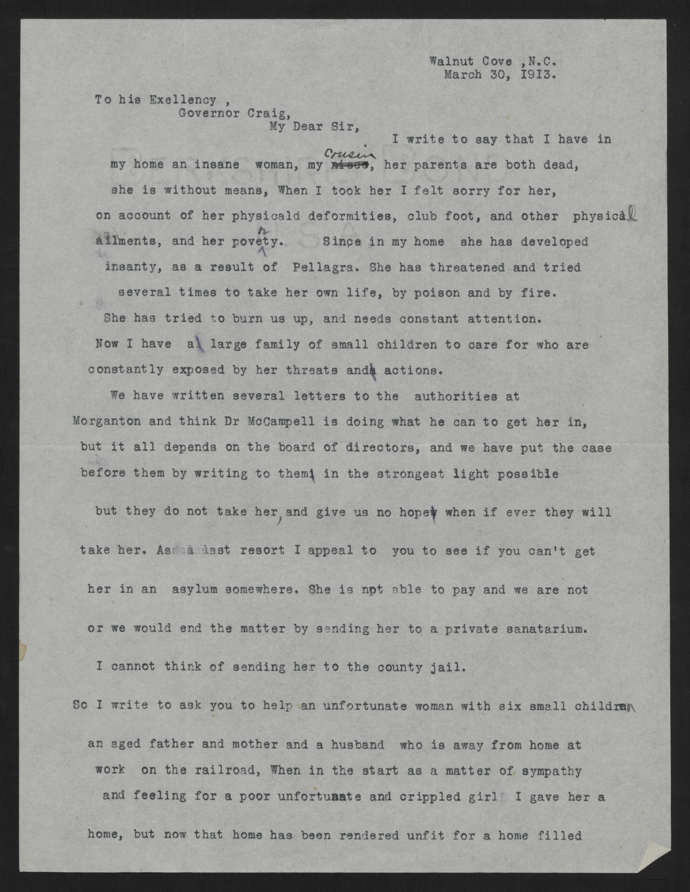 Letter from Gerrey to Craig, March 30, 1913, page 1
