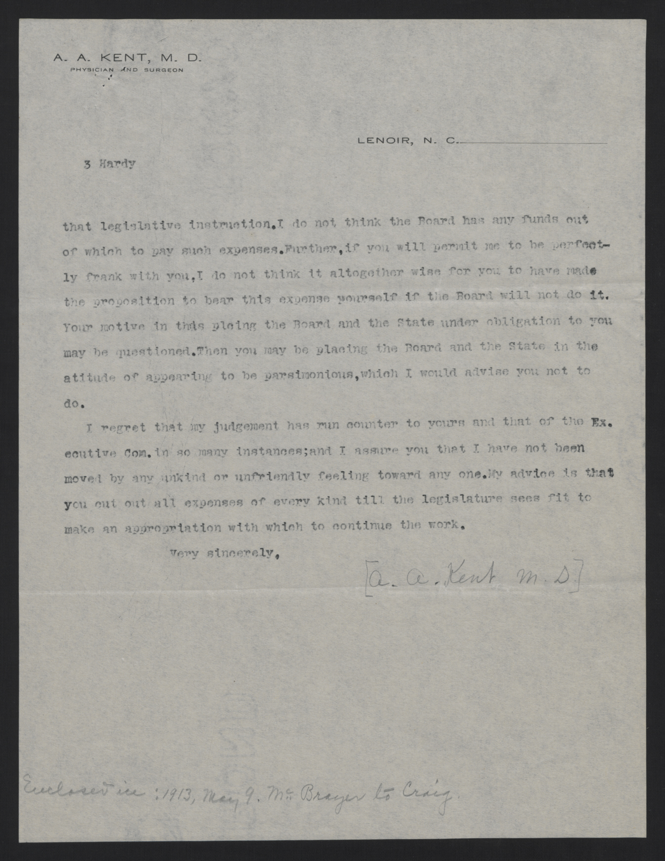 Letter from Kent to Hardy, May 9, 1913, page 3