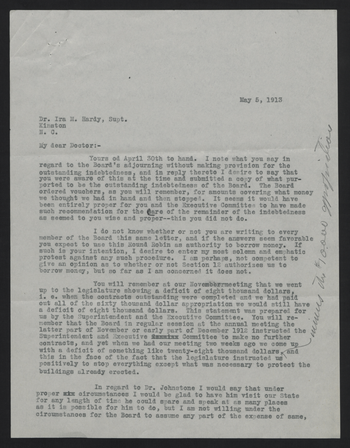 Letter from Hardy to McBrayer, May 5, 1913, page 1