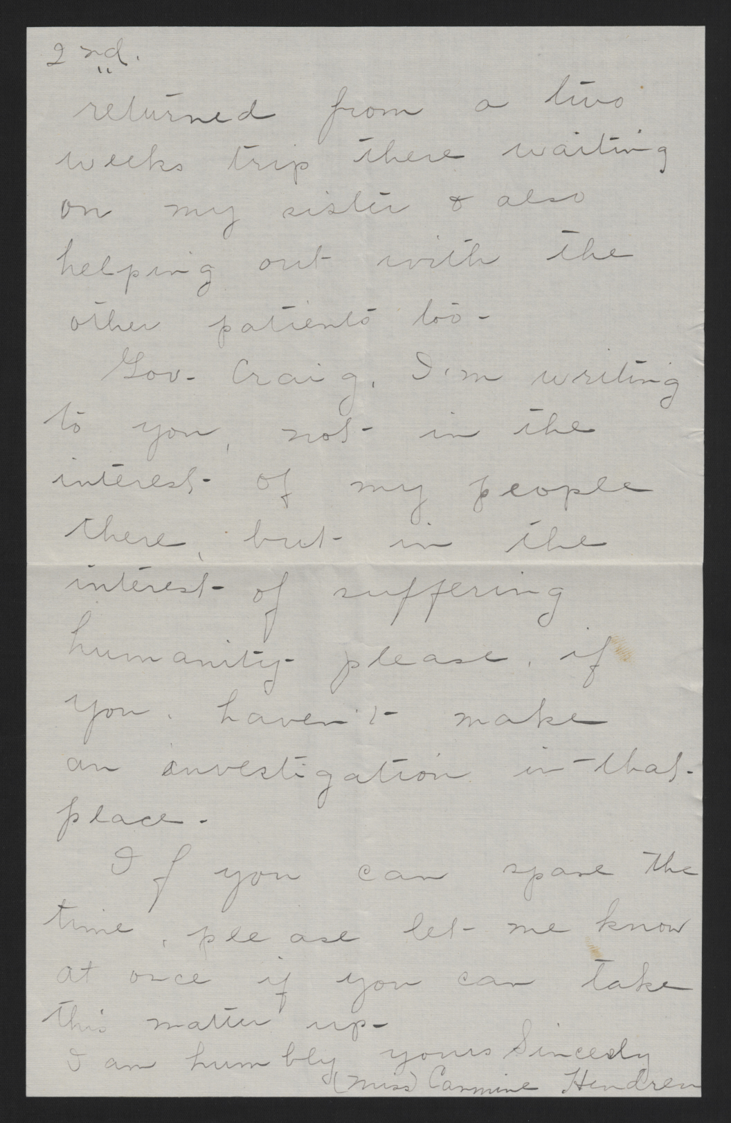 Letter from Query to Craig, June 27, 1913, page 2