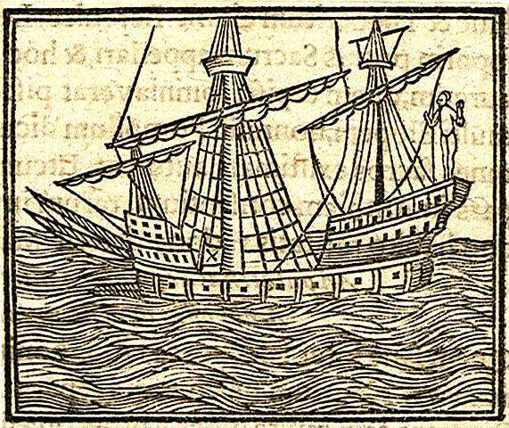 engraving of a three-masted sailing ship