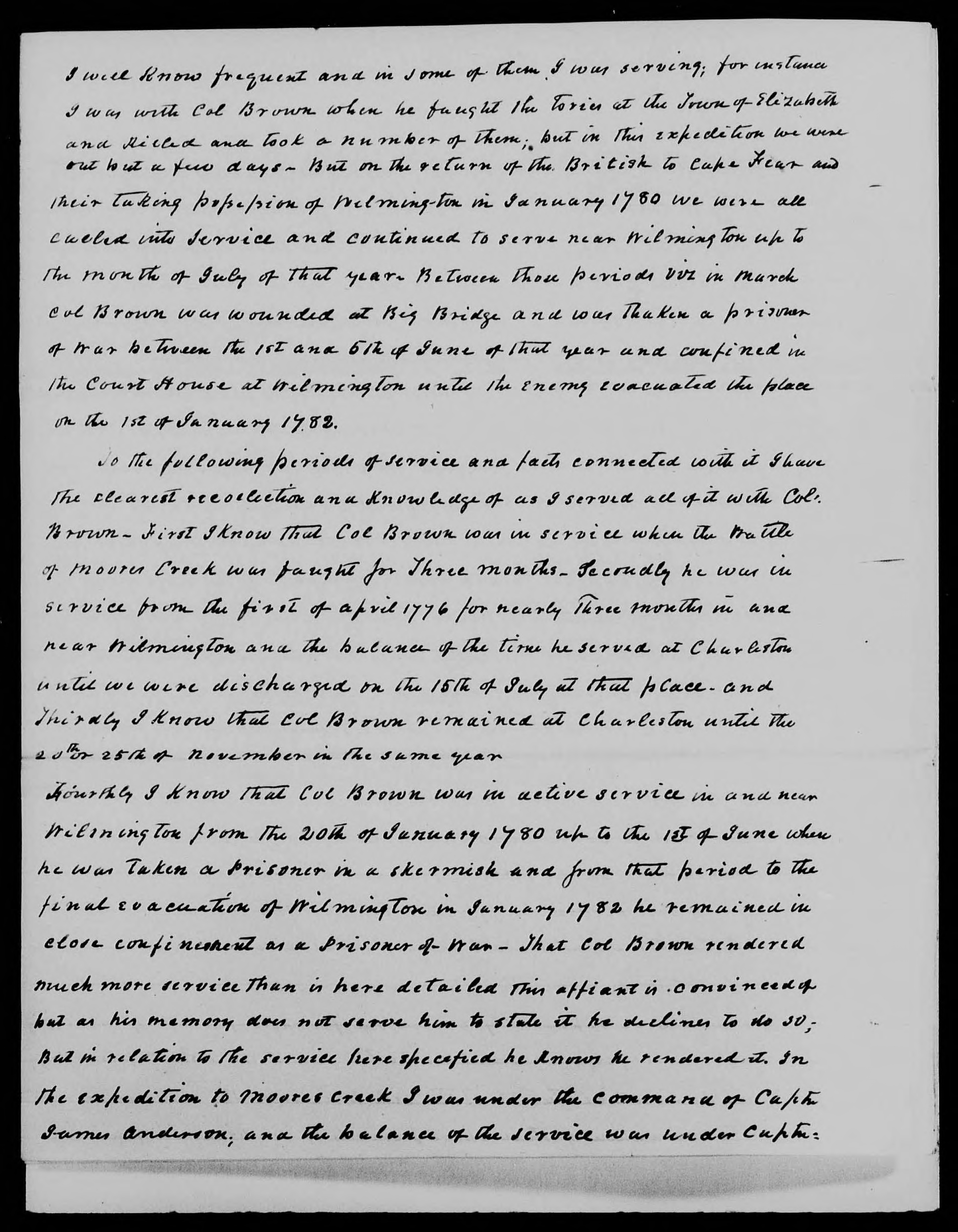 Affidavit of James Anders (amended) in support of a Pension Claim for Lucy Brown, 7 June 1839, page 2